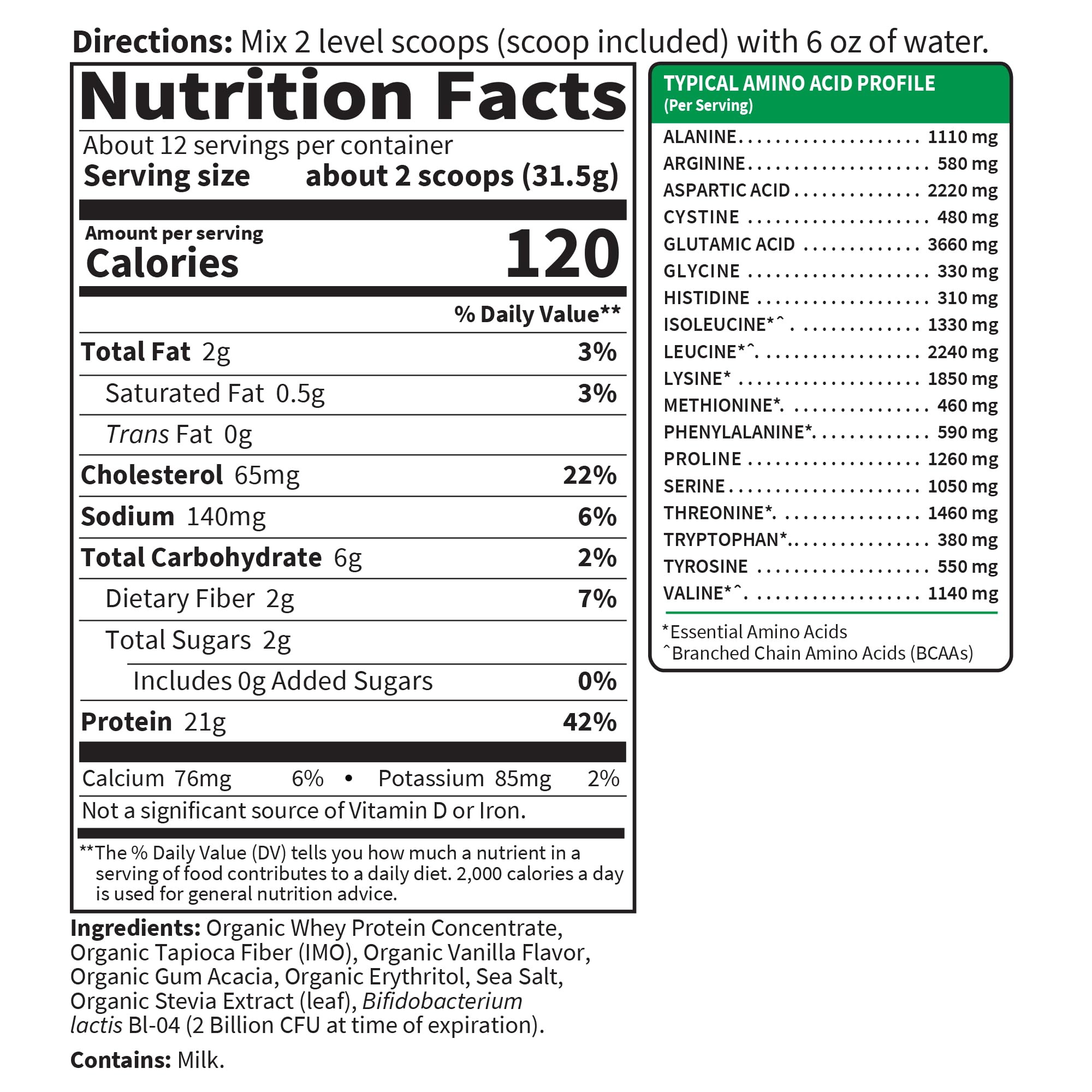 Garden of Life SPORT Whey Protein Powder Vanilla, Premium Grass Fed Whey Protein Isolate plus Probiotics for Immune System Health, 24g Protein, Non GMO, Gluten Free, Cold Processed - 20 Servings