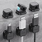 6 Pack Magnetic Cable Clip Organizer Cord Holder, Picozon Adhesive Cable Management, Wire Phone USB Charger Cable Holder, Keeper Organizer for Office Home Desktop Table - Black