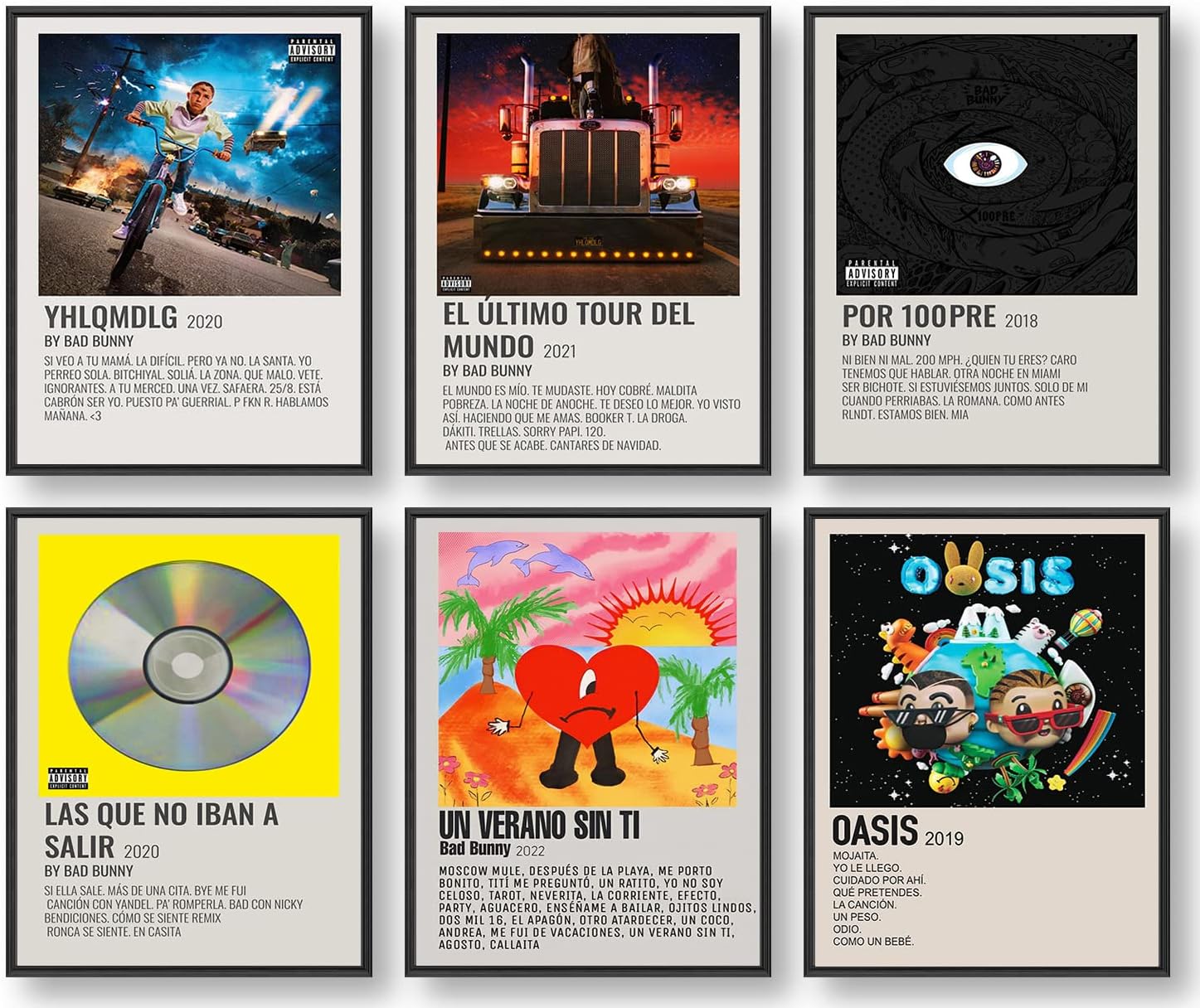 Wall Décor - Bad Bunny Poster, Album Cover Limited Edition Posters, Music Posters (Set of 6, 8in x 10in, Unframed)