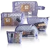 TRAKWAN 5-Piece Heart Printed Mesh Makeup Bag Set, Portable Travel Cosmetic Bags Toiletry Bags Purse Bags Makeup Bags Zipper Mesh Storage Pouches for Home Offices Travel Accessories (Purple)