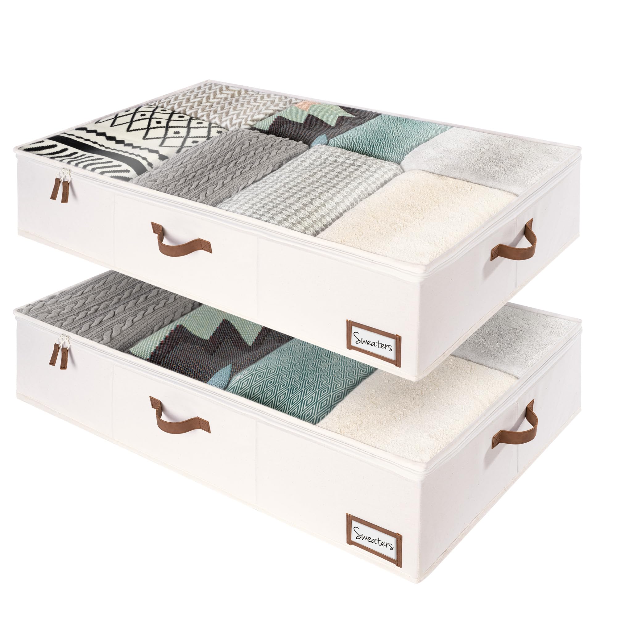 Photo 1 of StorageWorks 117L Under Bed Storage Containers with Handles and Label Holder, 2 Pack Ultra-thick Fabric Underbed Bins, Closet Organizer for Clothes, Blankets, Sweater