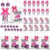 LemonRoad 36 Pcs Cheerleader Gift Bulk for Team Cheer Tumbler Cups Pom Pom Keychain Bags Bow Water Bottles with Lid and Straw for Cheerleader Women Sport Party Favor (Rose Red)