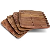 HexClad 4 Pc Bistecca Solid Wood Steak Plate Set | Featuring Channel for Meat Juices, Easily Cleaned, Lightweight and Durable