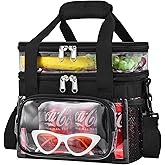 Jeluno Clear Lunch Bag - Large Clear Lunch Bag for Work Double-Deck Reusable Lunch Bag with Adjustable Strap, Front Pocket and Top Compartment for Picnic, Beach, Work, School（2-3 People Use）