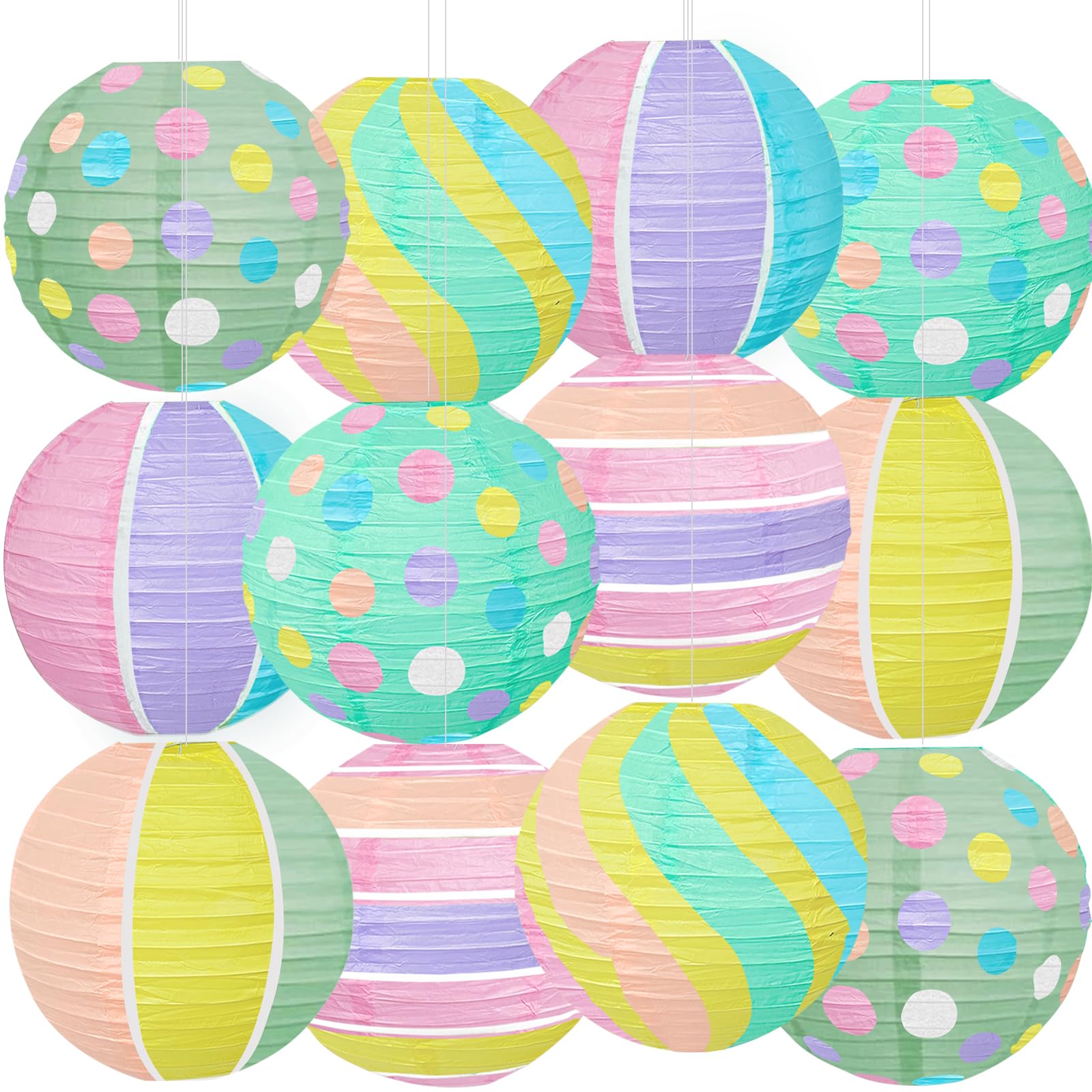 Photo 1 of ADLKGG Pastel Paper Lanterns for Easter Party Decorations, 12pcs Macaron Colored Hanging Paper Lanterns for Classroom Baby Shower Wedding Birthday Party, Easy to Assemble Indoor Outdoor Yard Decor
