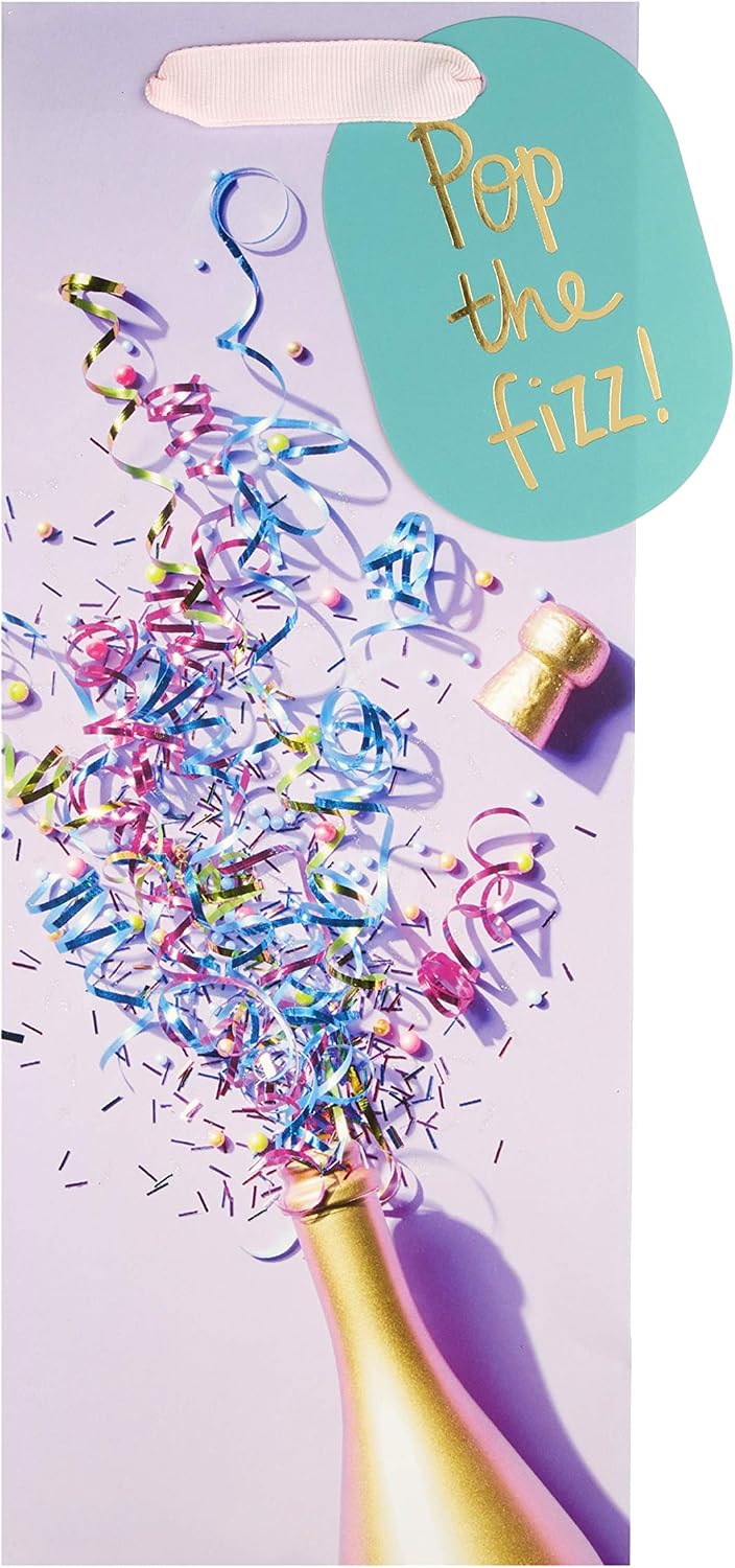 Hallmark Celebration Bottle Bag - 'Pop That Fizz!' Design, Pop the Fizz Gift Bag, 32.7cm by 13.3cm by 8.2cm - Image 3