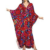Yanziliu Women Kaftan Dresses Plus Size V-Neck Batwing Sleeves Beach Cover Up 2025 Summer Floral Print Caftan Dress
