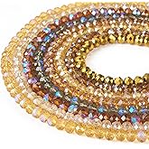 Beadthoven 520pcs 8mm Faceted Rondelle Glass Beads for Jewelry Making Tiny Crystal Beads Briolette Glass Beads Loose Spacers Strands for Jewelry Making Bracelet Necklace Earrings Beading Crafts