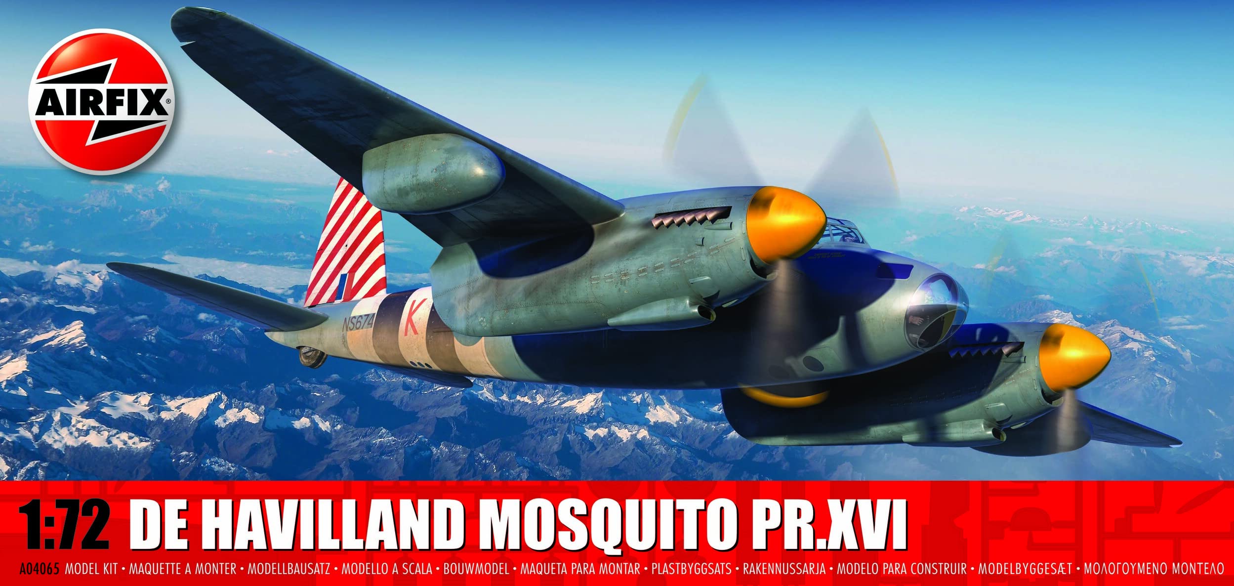 Airfix Model Set - A04065 de Havilland Mosquito PR.XVI Model Building Kit - Plastic Model Plane Kits for Adults & Children 8+, Set Includes Sprues & Decals - 1:72 Scale Model