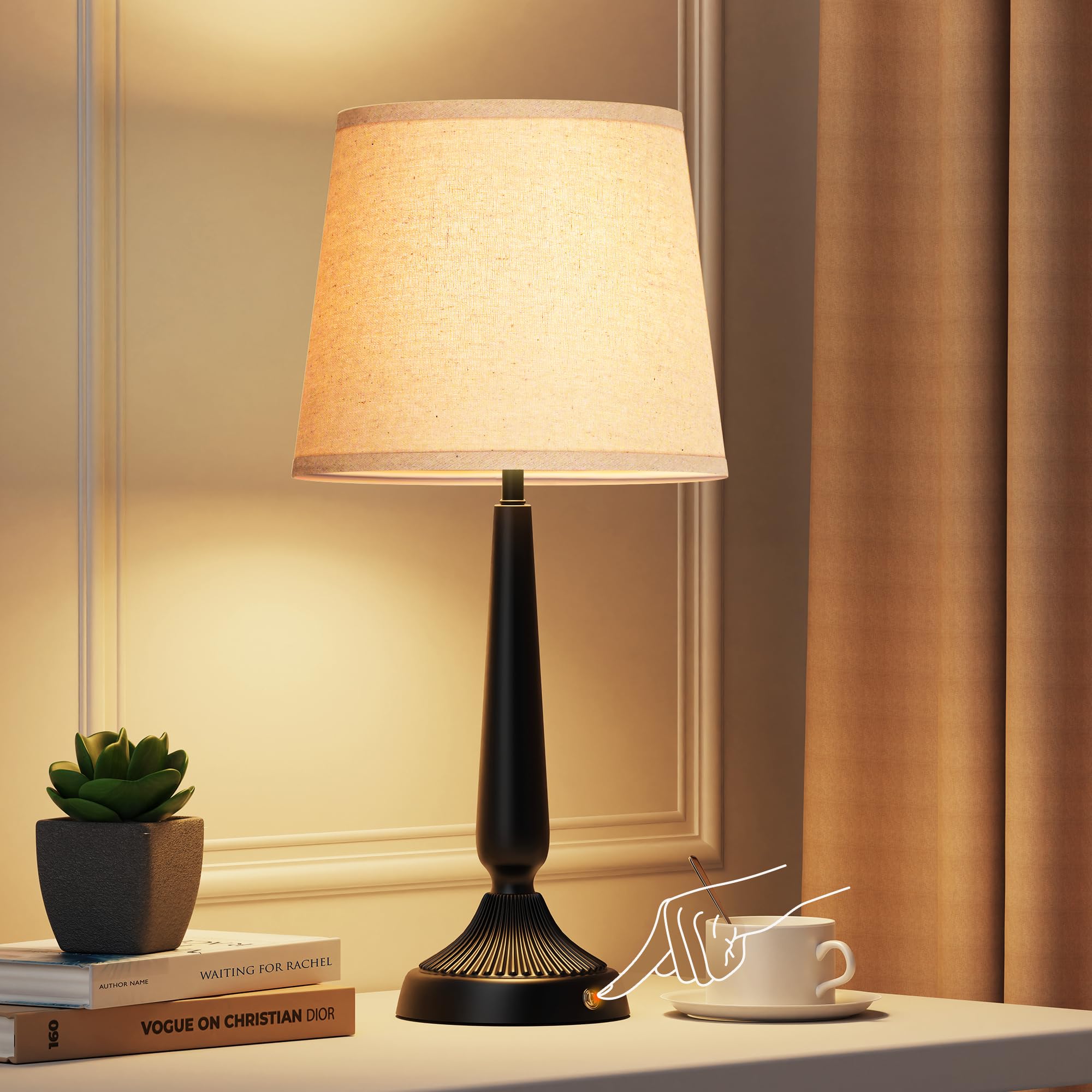 Photo 1 of PARTPHONER 19.3'' Cordless Table Lamp, 5000mAh Battery Rechargeable Touch Lamp, Wireless LED Lamps, 3-Level Brightness Bedside Lamps, Modern Black Iron Design, Desk Lamp for Patio Camping, Dining,Home