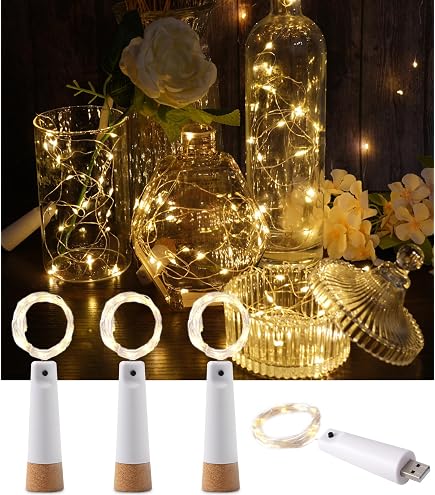 KOBWA USB Rechargeable Cork Fairy Lights - 20 LED Copper Wire, For Bottles, Wedding & Party Decor - View #12