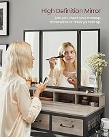 VASAGLE Dressing Table with Folding Mirror 3 Pieces Greige Black RVT004B02 view 6