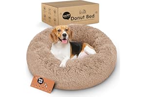 Petloox Donut Dog Bed - Premium Comfort for Anxiety Relief - Fluffy & Calming Design with Ultra-Plush Support | Cozy Round Dog Bed with Super Soft Circle Style (Size M Camel)