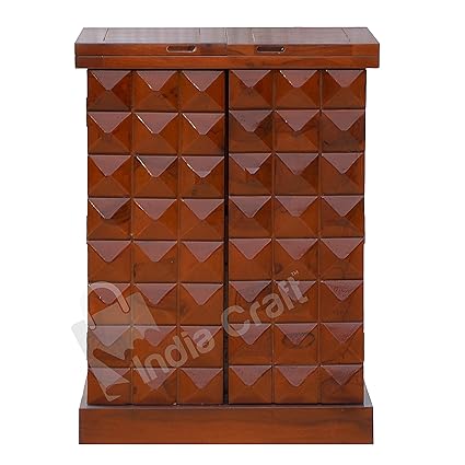 India Craft Pre-Assemble Sheesham Wood Stylish Bar Cabinet/Wine Rack/Beer Bar/with Wine Glass Storage- Living Room Furniture (Honey Finish)