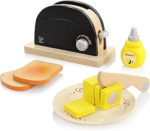 Hape Pop Up Toaster Set in Black and Silver Wooden Play Kitchen Set