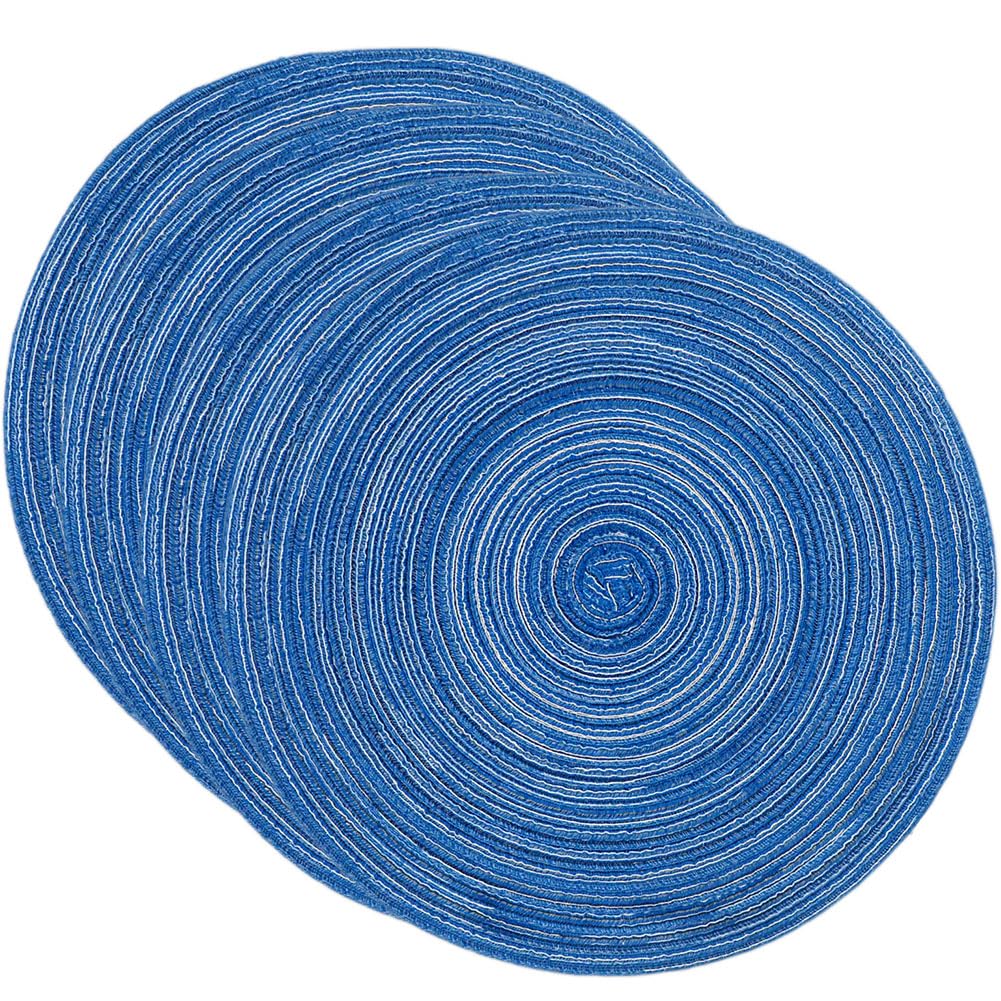 SCF2017 38CM Round Woven Cotton Yarn Placemats Heat Resistant Table Mats Set of 4,Dark blue