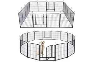 TMEE Dog Playpens 8/16 Panels Dog Pen Outdoor Dog Fence Exercise Pen 32 inch Height Pet Play Yard Gate with Doors for Large/Medium/Small Dogs, Pet Playpen for RV, Camping, Yard, 16 Pcs