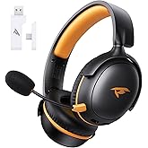 KOFIRE Wireless Gaming Headset, 2.4GHz USB Gaming Headphones with Bluetooth 5.4, 53MM 3D Stereo Sound, 65H Battery, ENC Noise Canceling Mic, 3.5mm Wired, for PS5, PC, PS4, Mac, Switch, Black-Orange