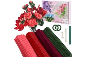 SUZURANA 400 Pieces Pipe Cleaners Crafts Set,4 Colors Chenille Stems Creative Craft Pipe Cleaners Flowers for DIY Craft Bouquets,Holiday Decorations（Red）