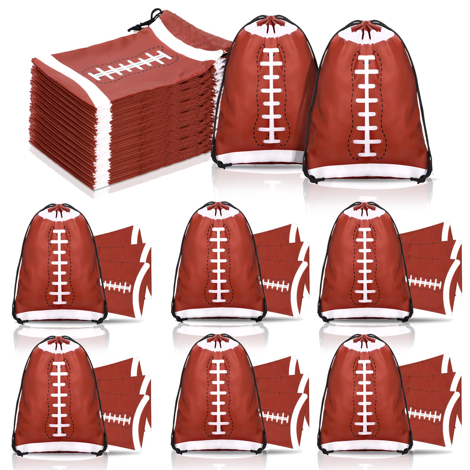 Photo 1 of Berlune 48 Pieces Football Party Favors Drawstring Gift Bags 10 x 7 Inch Football Sports Goodie Bags Super Birthday Supplies Backpack Bulk Bowl for Gym Travel Party Storage Favors Supplies
