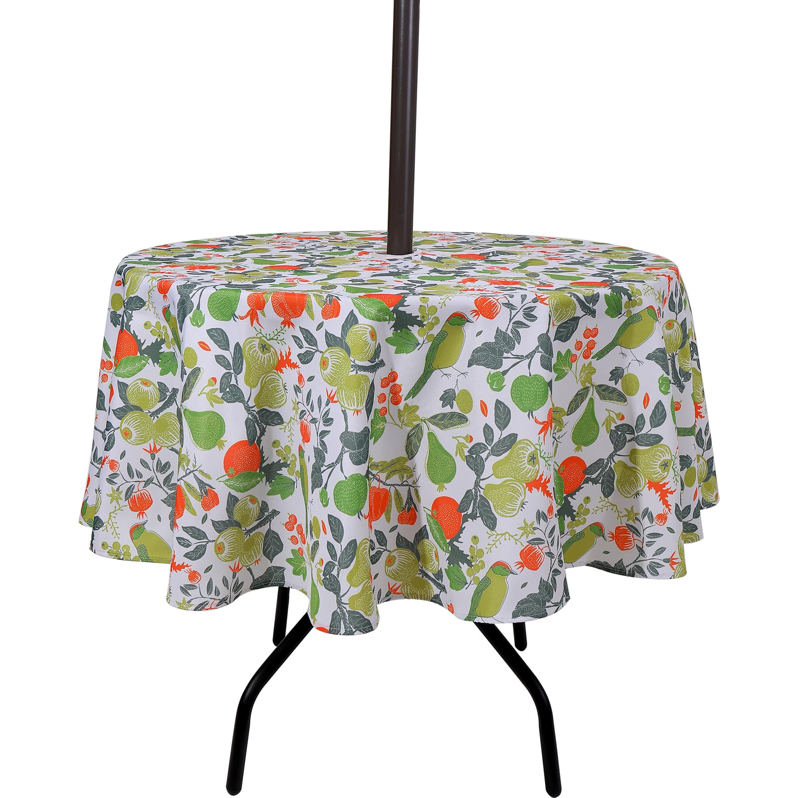 SUQ I OME Patio Outdoor Tablecloth with Umbrella Hole and Zipper,Garden Tablecloth for Host Backyard Parties, BBQs,Family Gatherings(Bird Plants,60'' Round with Zipper)