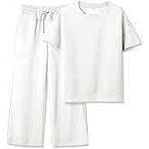 SeeLuNa Women's 2 Piece Outfits Textured Sweatsuit 3/4 Batwing Sleeve Crew Neck Pullover Top Wide Leg Pant Tracksuit Set