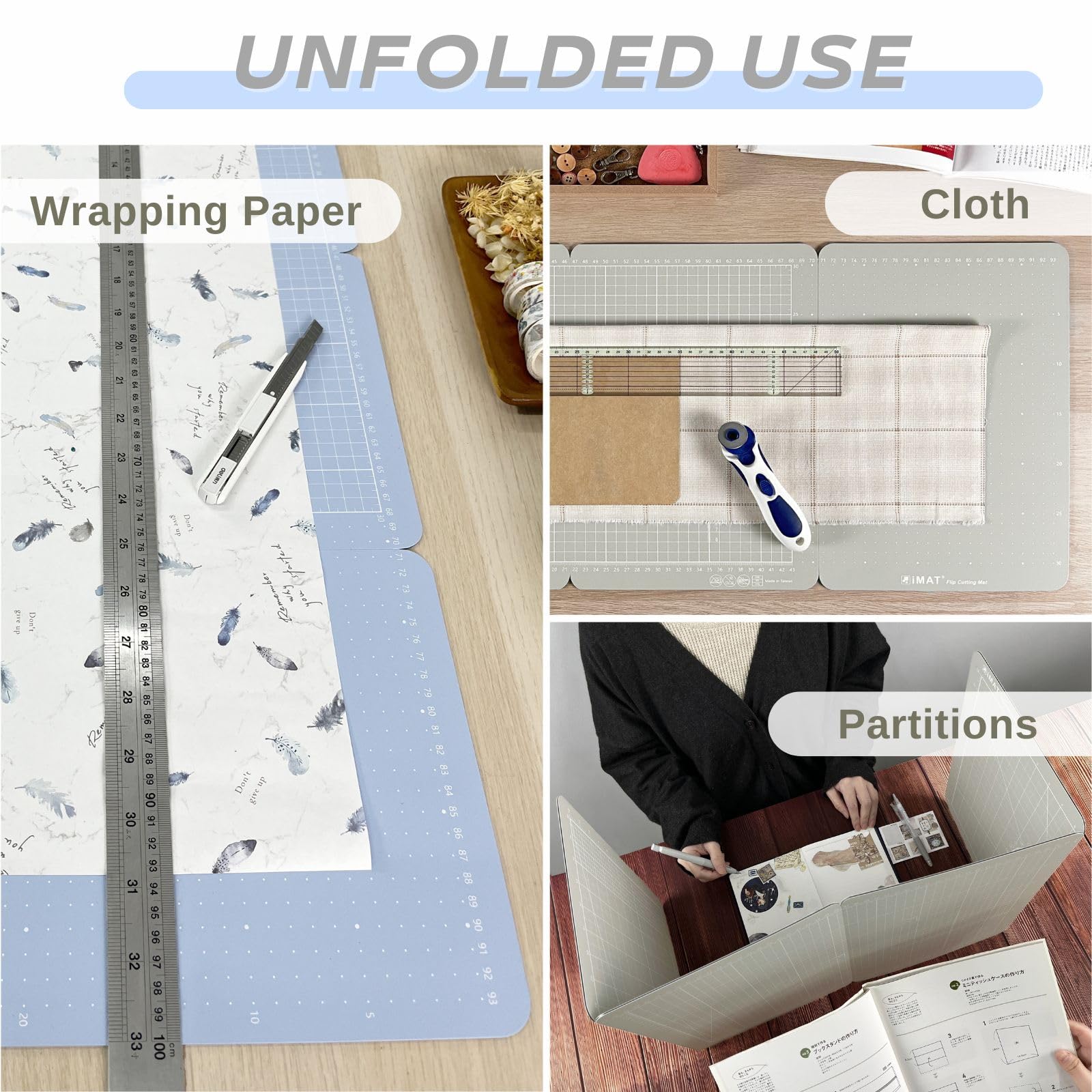 iMAT Flip Cutting Mat M Type, Foldable, Min Size Close to A4, Max Size 37.8