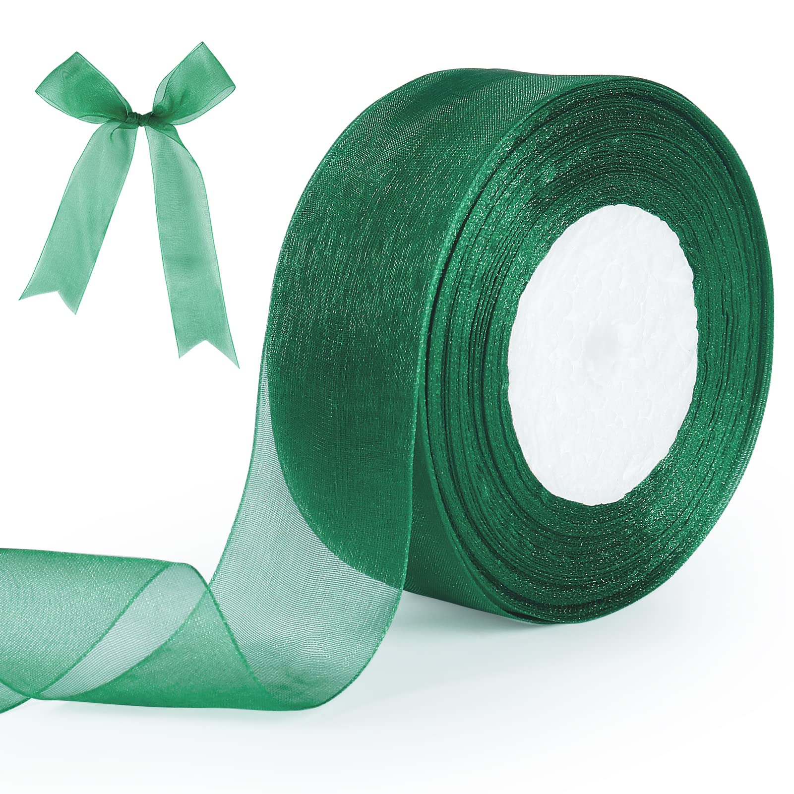 tenn well Green Chiffon Ribbon 40mm, 45 Meters Double Faced Soft Chiffon Ribbon for Gift Wrapping, Crafting, Hair Bows, Wedding Party and Christmas Decoration