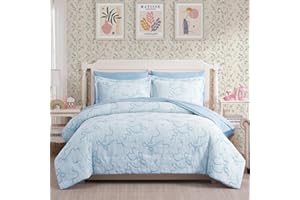 Geniospin Light Blue Twin/Twin XL Comforter Set for Girls- 5 Pieces Bowknot Jacquard Bed in A Bag Twin Bedding Sets with Sheets, Pillowcases & Shams, All Season Kids Comforter Set