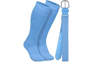 Gnodio Baseball Socks and Belt Combo Set Cotton Boys Adjustable Baseball Softball Socks and Belt for Boys Girls