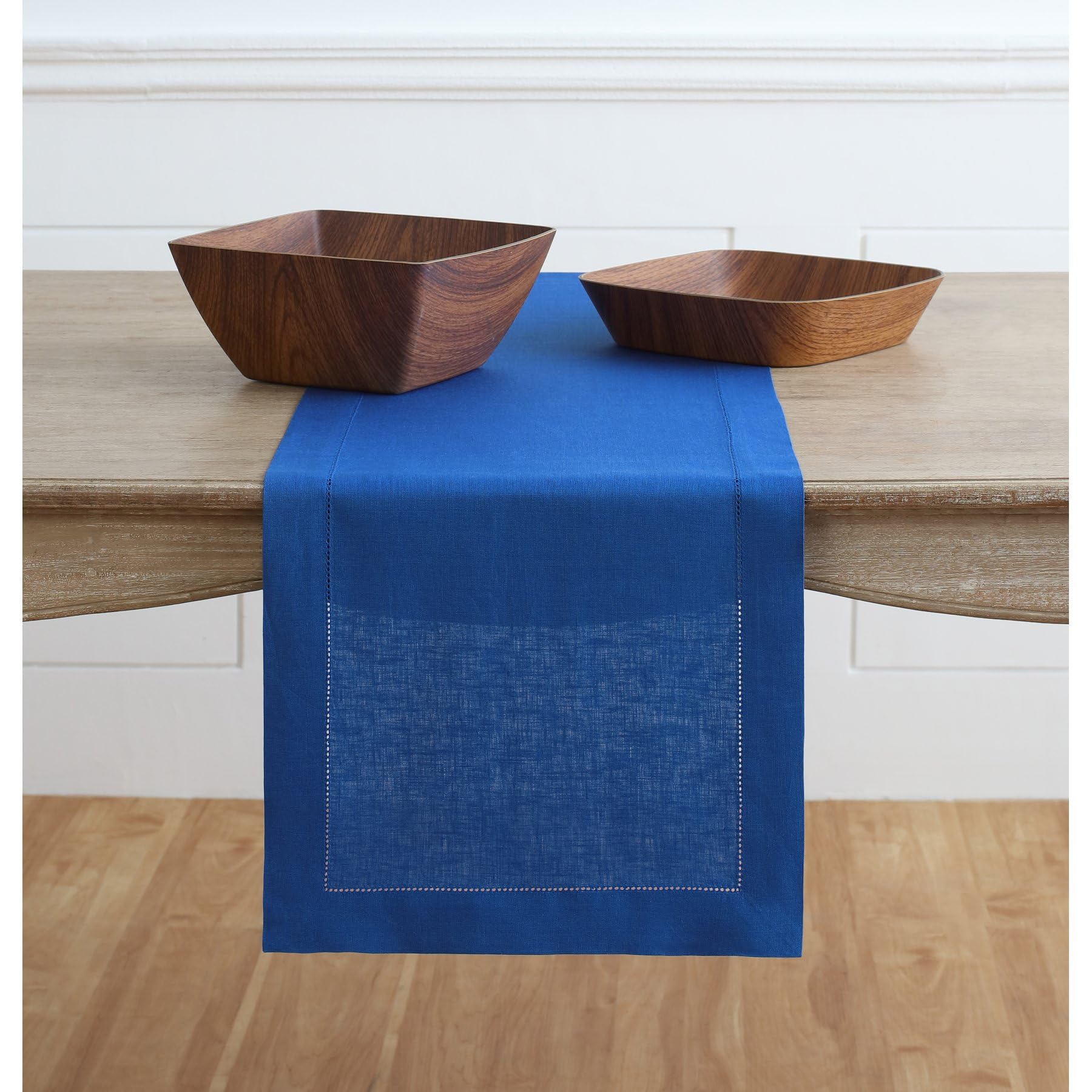 Solino Home Linen Royal Blue Table Runner 108 Inches Long - 100% Pure Linen 14 x 108 Inch Table Runner for Summer, Spring - Classic Hemstitch