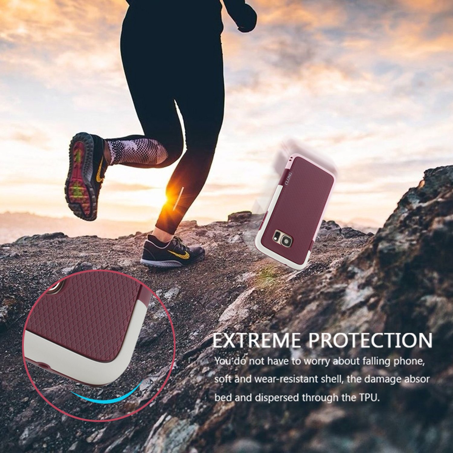 Galaxy S7 Case,CLONG Ultra Impact 3 Color Shockproof Bumper Shock-Absorption Anti-Scratch Protective Case Flexible Durable Slim Hybrid TPU & PC Cover for Samsung Galaxy S7 S VII G930 GS7(Wine Red)