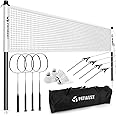 Patiassy Badminton Set for Backyard, Portable Badminton Net with 4 Badminton Rackets, 4 Nylon Shuttlecocks and Carry Bag, for Lawn Beach Family Games