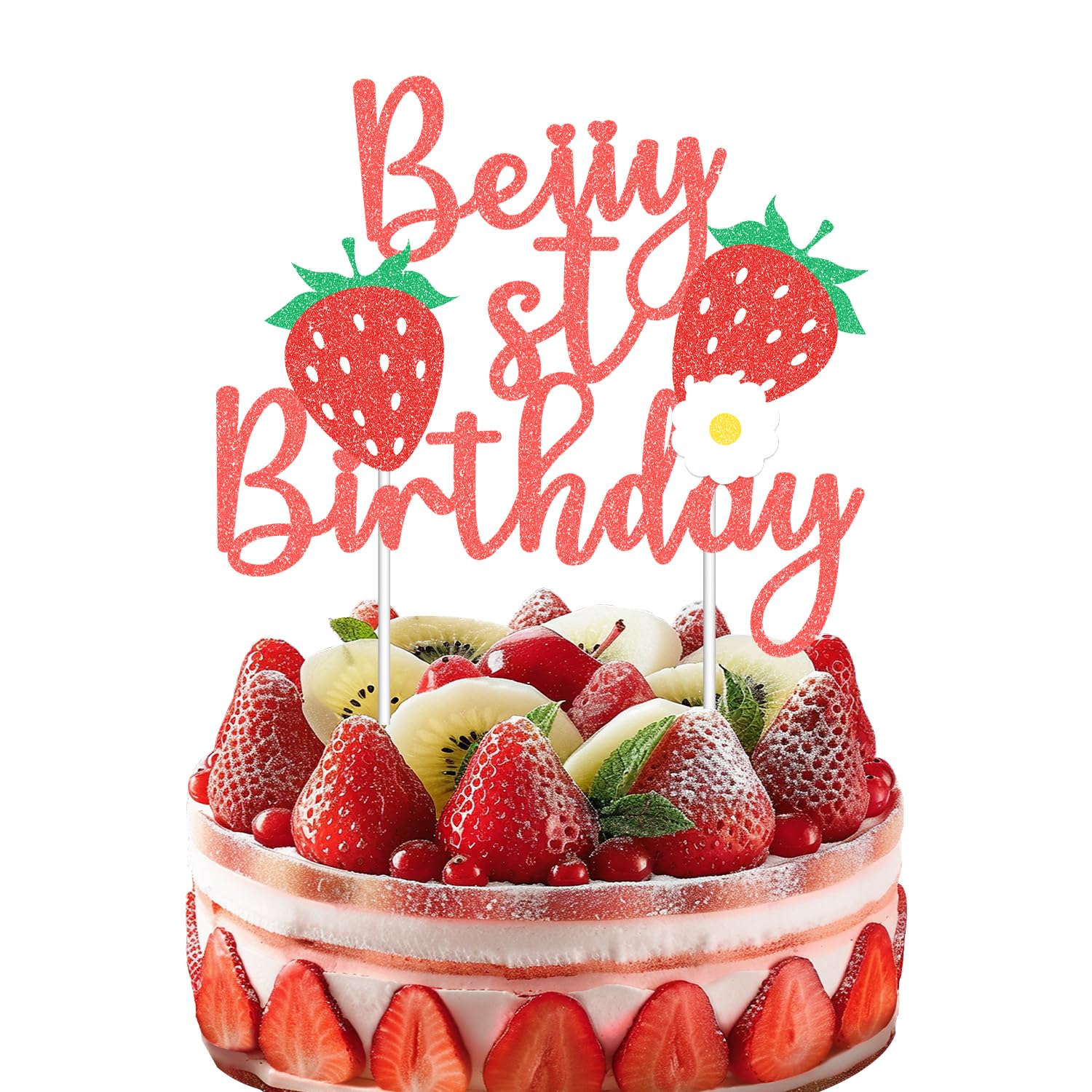 Photo 1 of 1 Pack Berry First Birthday Cake Topper Decorations Strawberry Birthday Decorations Strawberry Cake Topper Supplies for Girls or Baby Shower