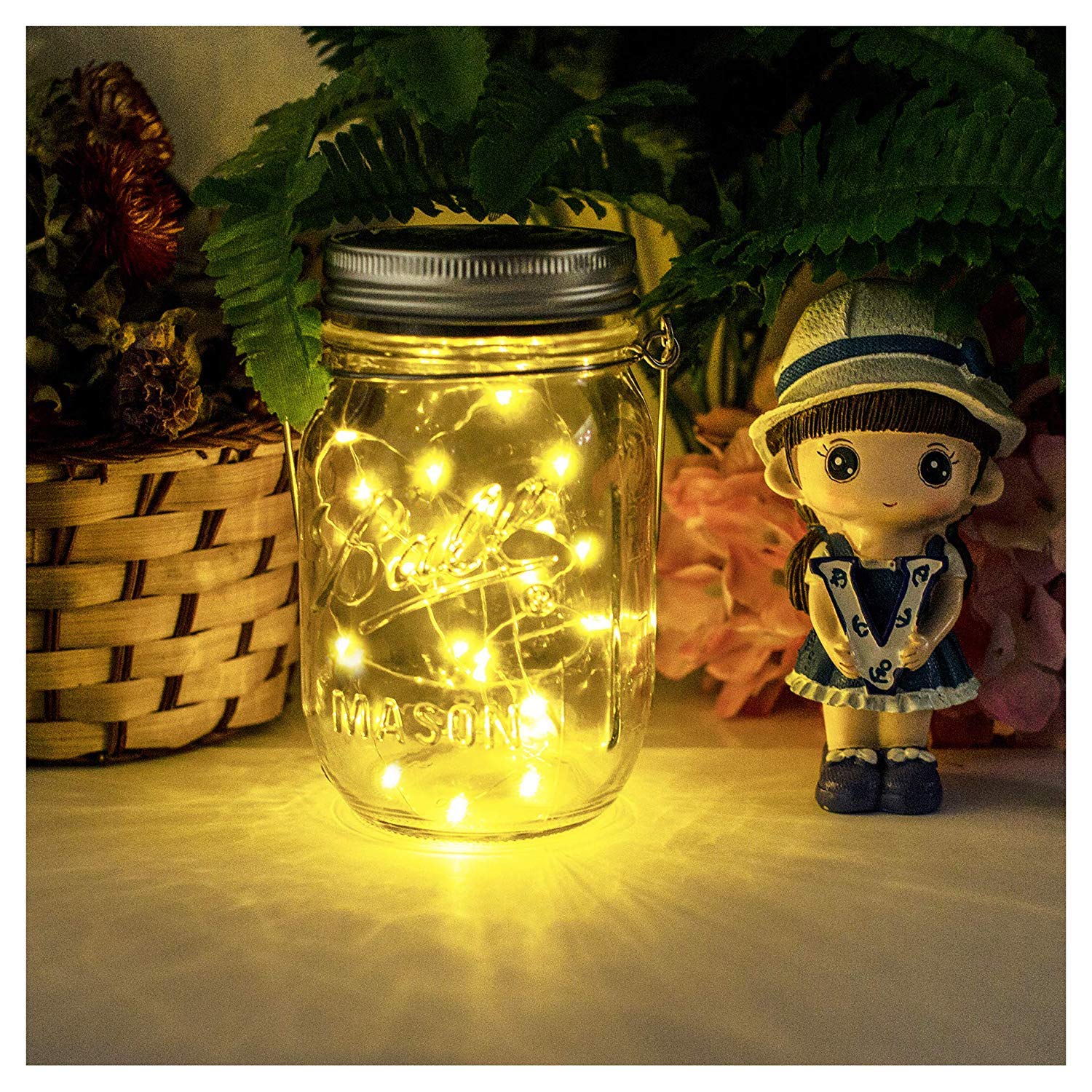 KerKoor Solar Mason Jar Licht, Jar Fee Licht, Wasserdichte Glasgläser Garten Hängeleuchten,LED String Licht für Party, Hochzeitsdekoration, Außen Laterne, Hof,Wand, Tisch, Baum