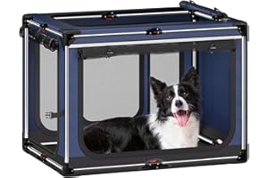PAWTNERS Collapsible Dog Crate: 38 Inch Foldable Soft Sided Dog Crate for Large Dogs, Portable Dog Travel Kennel with Soft Mat for Indoors & Outdoors, Blue (38" L x 27" W x 27" H)
