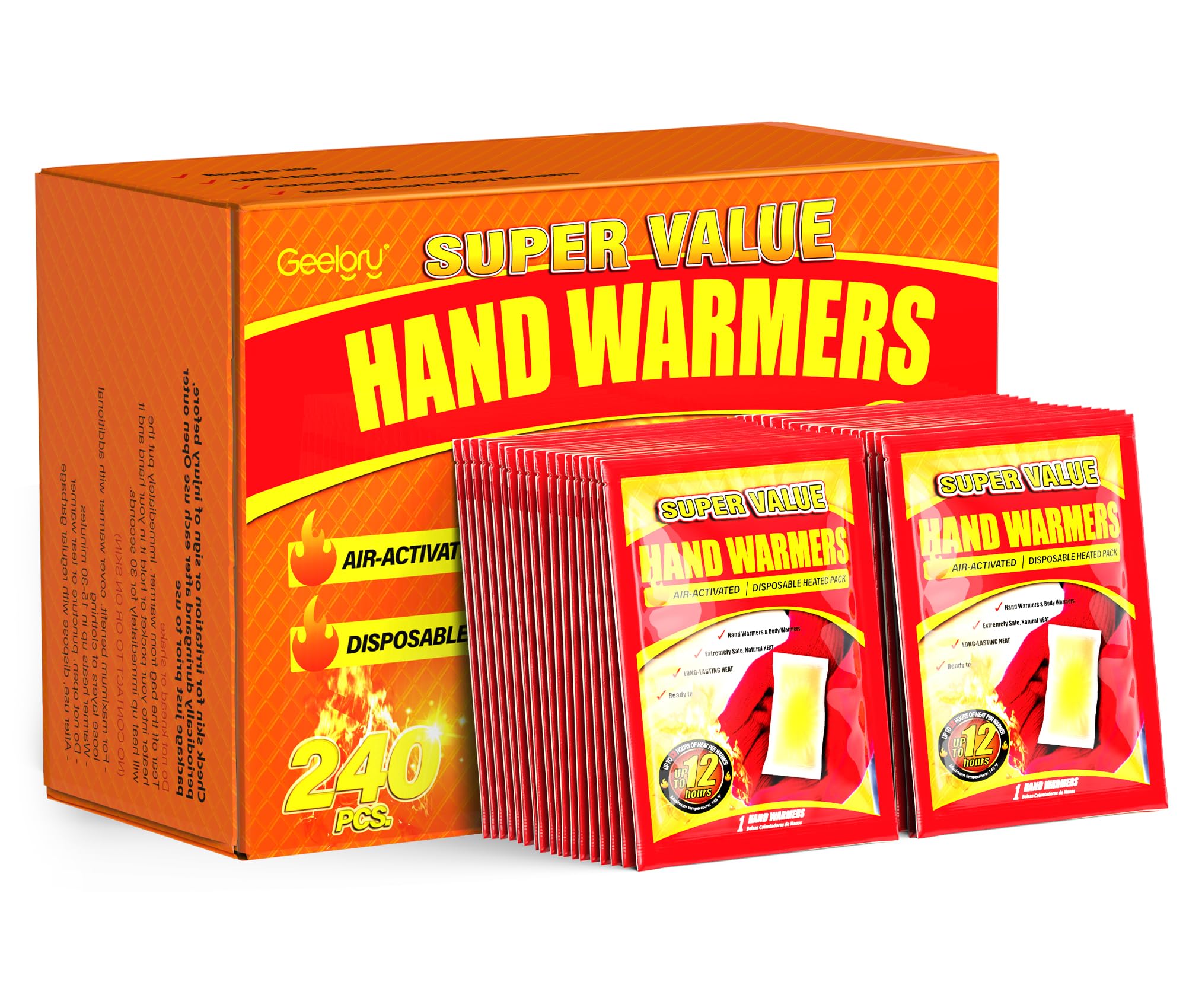 Hand Warmers Disposable 240Pcs, Long-Lasting Up to 12 Hours for Warm Body, Safe Portable Hand Warmers for Hand and Foot, Heater for Camping, Fishing, Winter for Women Men Mom Dad Image