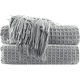 RAJRANG Grey Woven Throw Blanket - Soft and Warm Living Room Boho Home Decor Decorative Throws for Sofa and Couch Honeycomb Pattern - 60 x 50 Inch