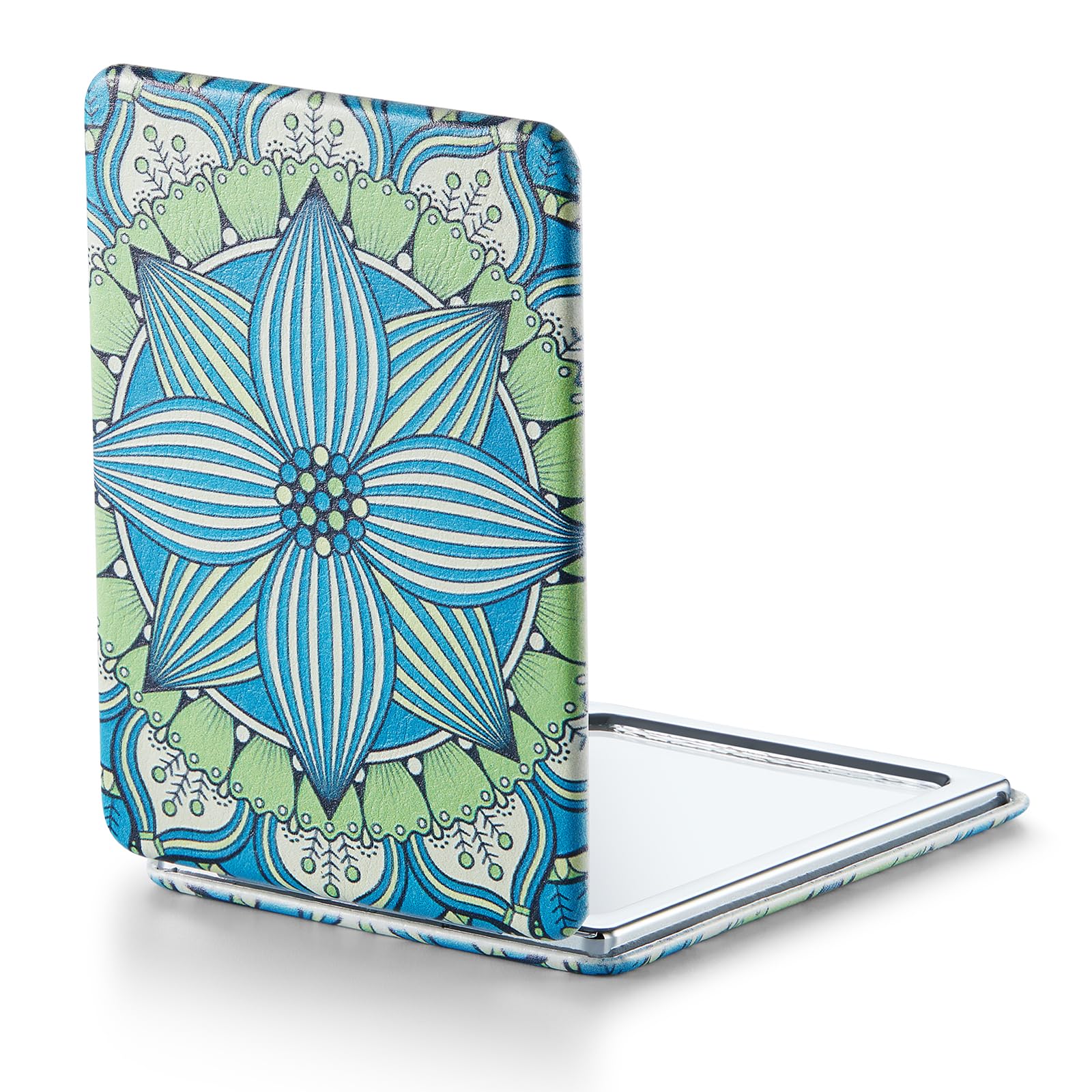 OMIRO Compact Mirror with 1x/3x Magnification, 2-Sided with PU Leather, Pocket Mirror for Wallet, Travel, Gift (Mandala Green)