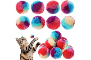 XINJODUZ Xindojuz 20 PCS Cat Pom Pom Balls, Assorted Color Fur Toy Kitty Yarn Puffs, Small Plush Interactive Soft Fuzzy Kitty Toy Balls for Indoor Pet Cat Kitten Teething, Chasing & Self Play, 0.98 Inch