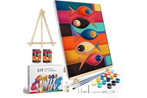 JOOZ Paint by Numbers Kit for Adults with Frame, Abstract Fish Paint by Number with Easel, DIY Oil Painting by Numbers Canvas, Easy Adult Paint by Number Kits on Canvas for Wall Decor 8x12 Inch