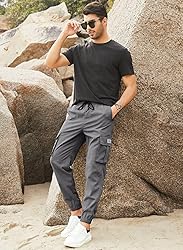 JMIERR Mens Casual Cargo Pants Elastic Waist