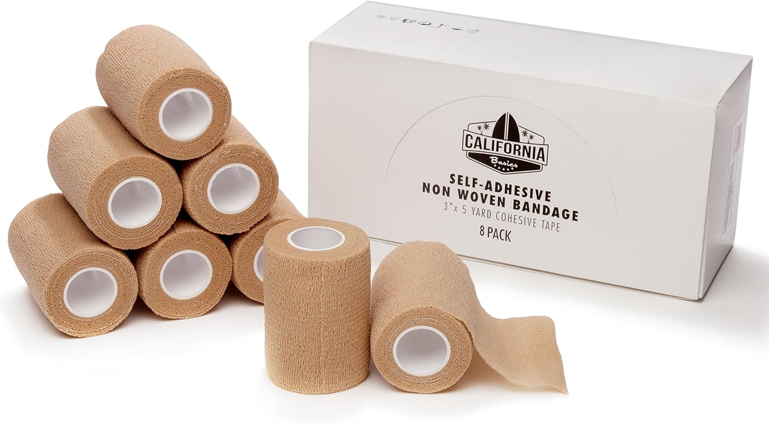 8-Piece Self Adherent Cohesive Wrap Bandages Bundle Pack, 3-in Wide 5 yds Self Adhesive Non Woven Bandage Rolls, Brown Athletic Tape for Wrist & Hand, Premium-Grade Medical Stretch Wrap, Ankle Tape: Health & Personal Care