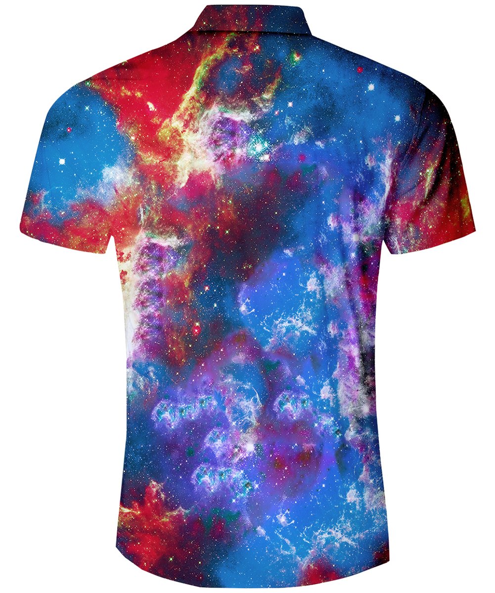 TUONROAD Adult Casual Youth Traditional Tropic Aloha Hawaiian Luau Shirt Button Down Shirt Short Sleeve Shirt Vintage Hawaiian Shirts,Outer Space