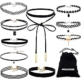 PAXCOO 10PCS Black Velvet Choker Necklaces with A Stroage Bag for Women