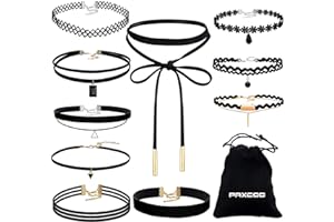 PAXCOO 10PCS Black Velvet Choker Necklaces with A Stroage Bag for Women Girls