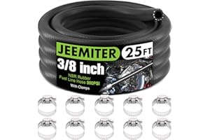 Jeemiter 3/8" ID Fuel Hose 25FT Complete Kit - Includes 10 Clamps for Small Engine, Automotive, Marine Use - SAE 30R7 Rated for Gas, Oil, Diesel