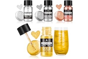 Edible Glitter Set - 4 Colors Metallic Luster Dust, Food Grade Shimmer Powder for Cocktails, Drinks, Baking, Cakes, Cookies, 