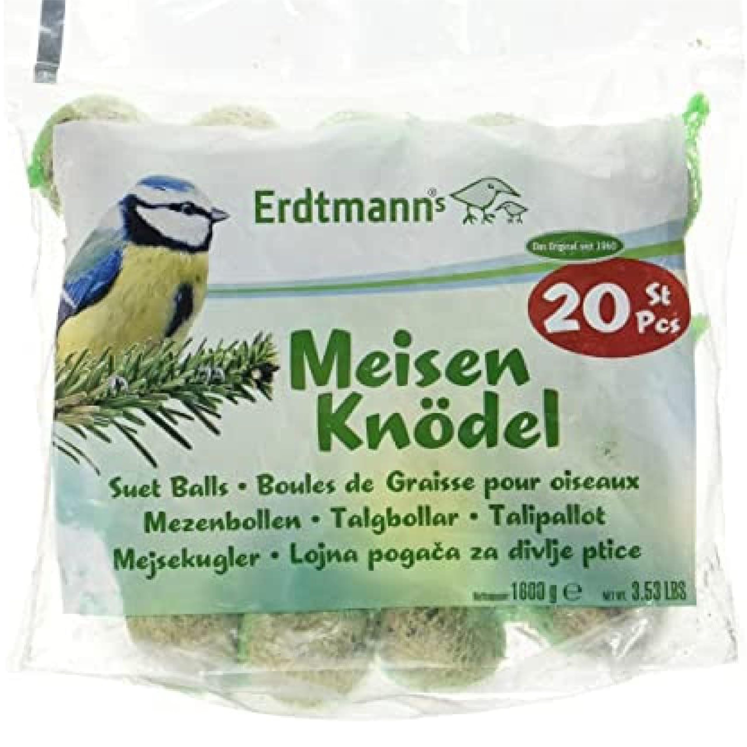 Erdtmann Fat Balls for Wild Birds - Pack of 20 Suet Balls - High-Energy Garden Treat for Wild Birds - Un-Netted, Perfect Consistency, Ideal for Year-Round Feeding and Easy Food Intake โ image 1