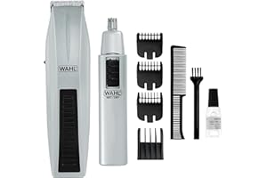 Wahl Beard Trimmer for Men - Battery Operated Facial Hair Grooming Set for Mustaches, Beard, Neckline, Light Detailing and Grooming with Bonus Battery Nose & Ear Hair Trimmer - Model 5537-420